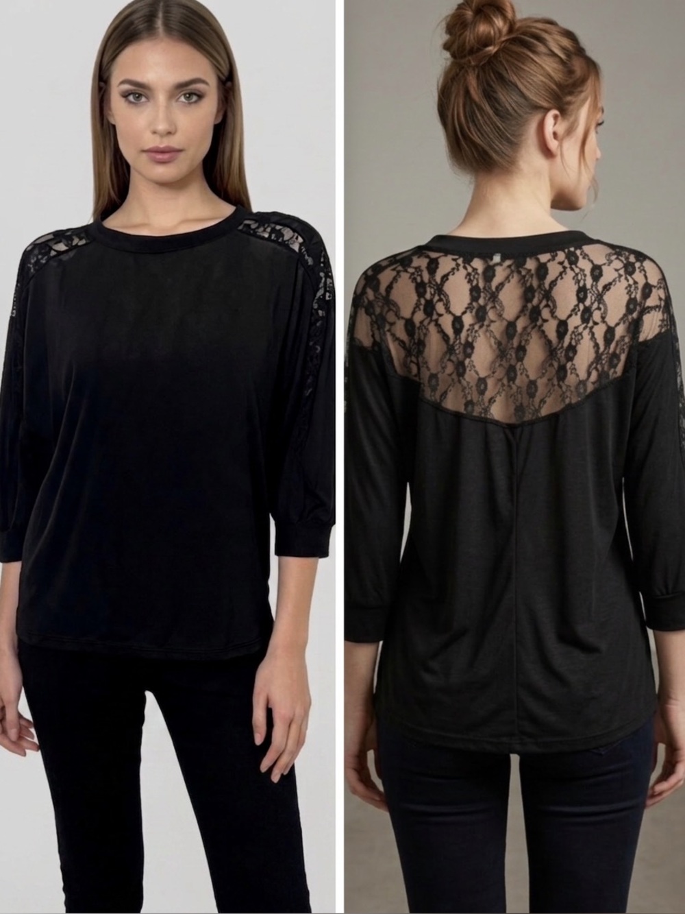 ROMWE Black Lace Shoulder Long Sleeve Top